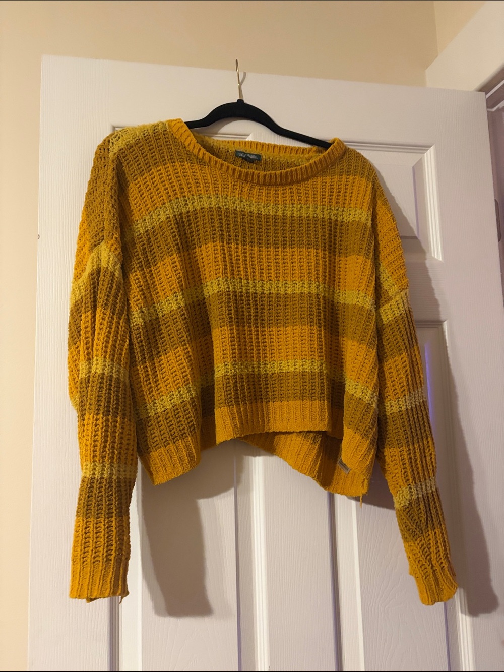 wild fable Mustard Yellow Striped Cropped Crewneck Sweater